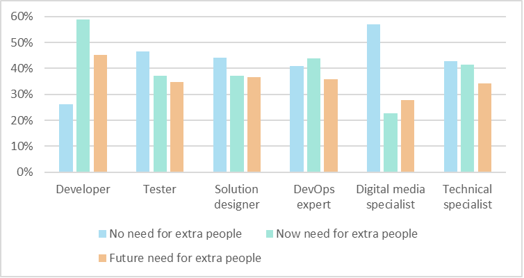 Chart representing the need for extra people per software role profile
